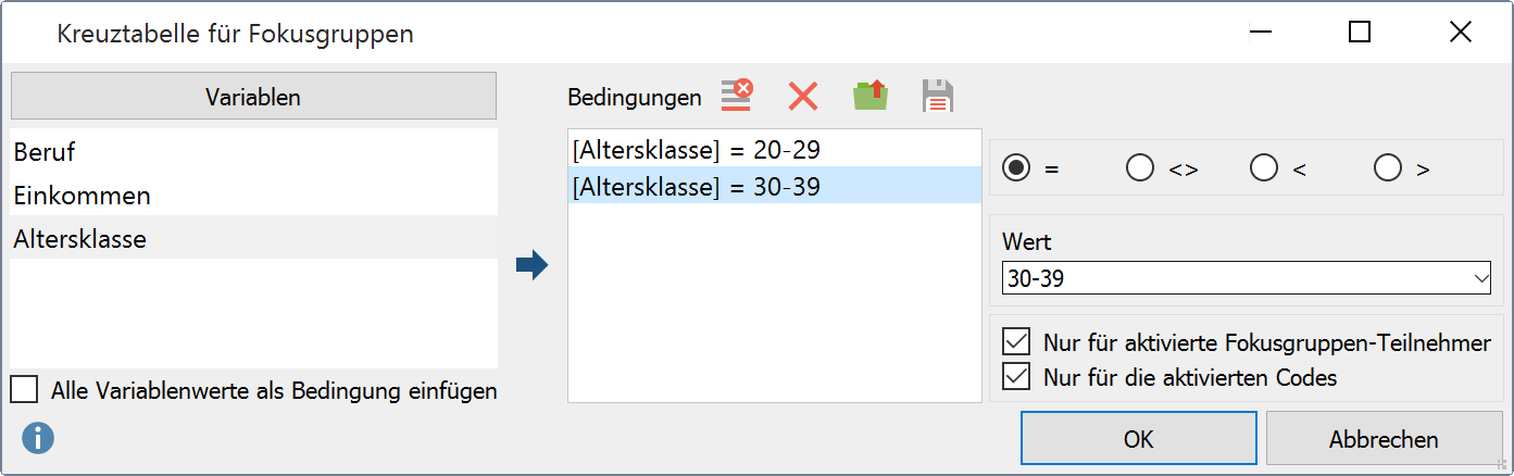Gruppen von Teilnehmenden für die Spalten definieren Gruppen von Teilnehmenden für die Spalten definieren