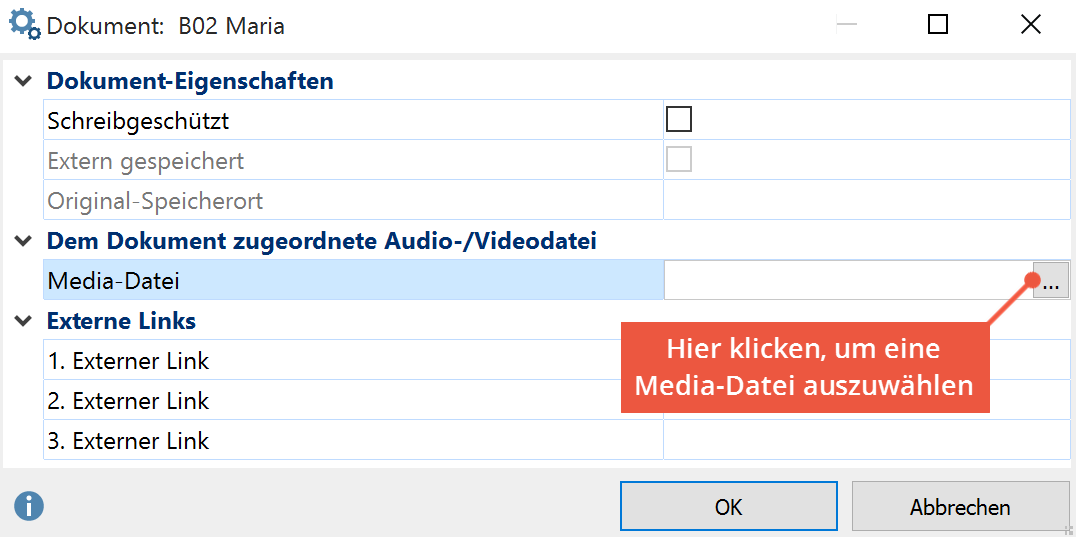 Einem Dokument eine Audio- oder Videodatei nachträglich zuordnen Einem Dokument eine Audio- oder Videodatei nachträglich zuordnen