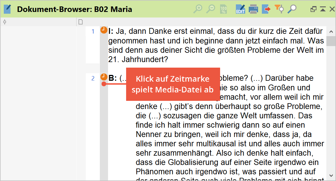 Anzeige der Zeitmarken in MAXQDA Anzeige der Zeitmarken in MAXQDA