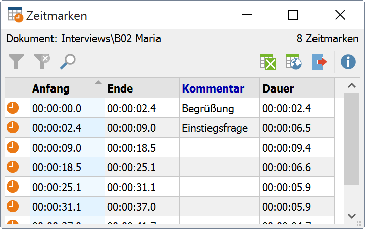 Übersicht Zeitmarken Übersicht Zeitmarken