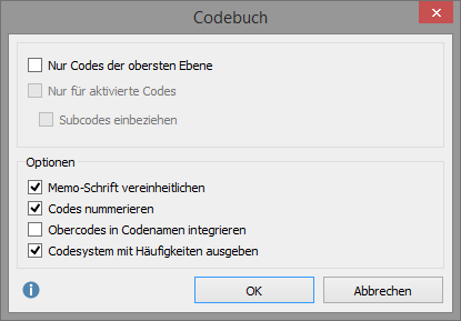 Optionen für das Codebuch einstellen Optionen für das Codebuch einstellen
