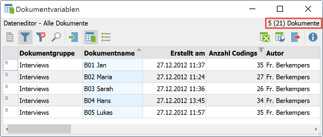 Gefilterte tabellarische Übersicht Gefilterte tabellarische Übersicht