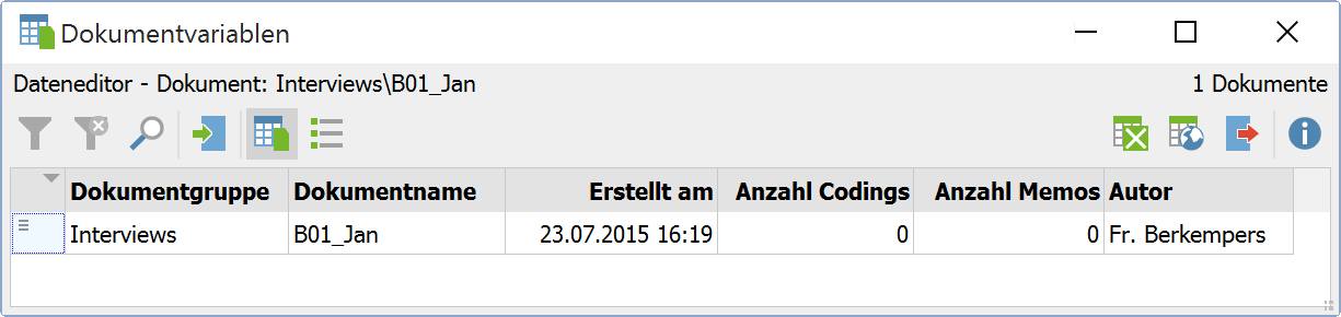 „Übersicht Variablen“ für ein frisch importiertes Dokument „Übersicht Variablen“ für ein frisch importiertes Dokument