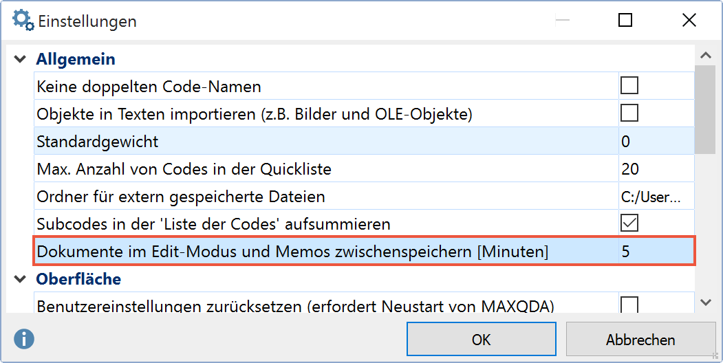 Zeit für das automatische Zwischenspeichern im Edit-Modus festlegen Zeit für das automatische Zwischenspeichern im Edit-Modus festlegen