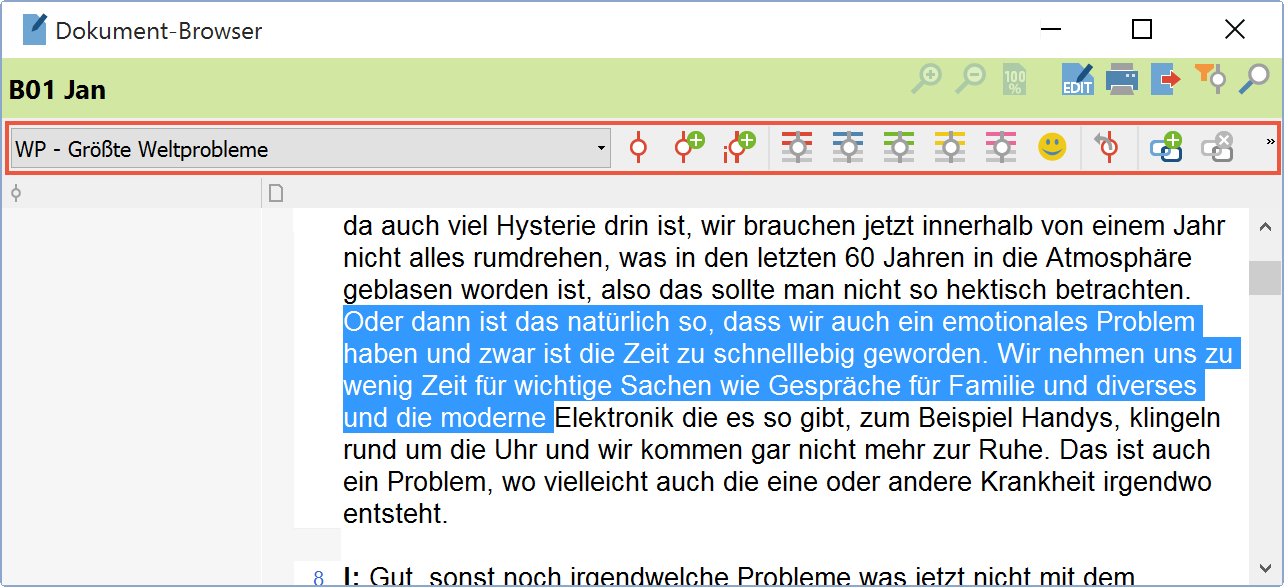 Symbolleiste für das Codieren im zweiten Dokument-Browser Symbolleiste für das Codieren im zweiten Dokument-Browser