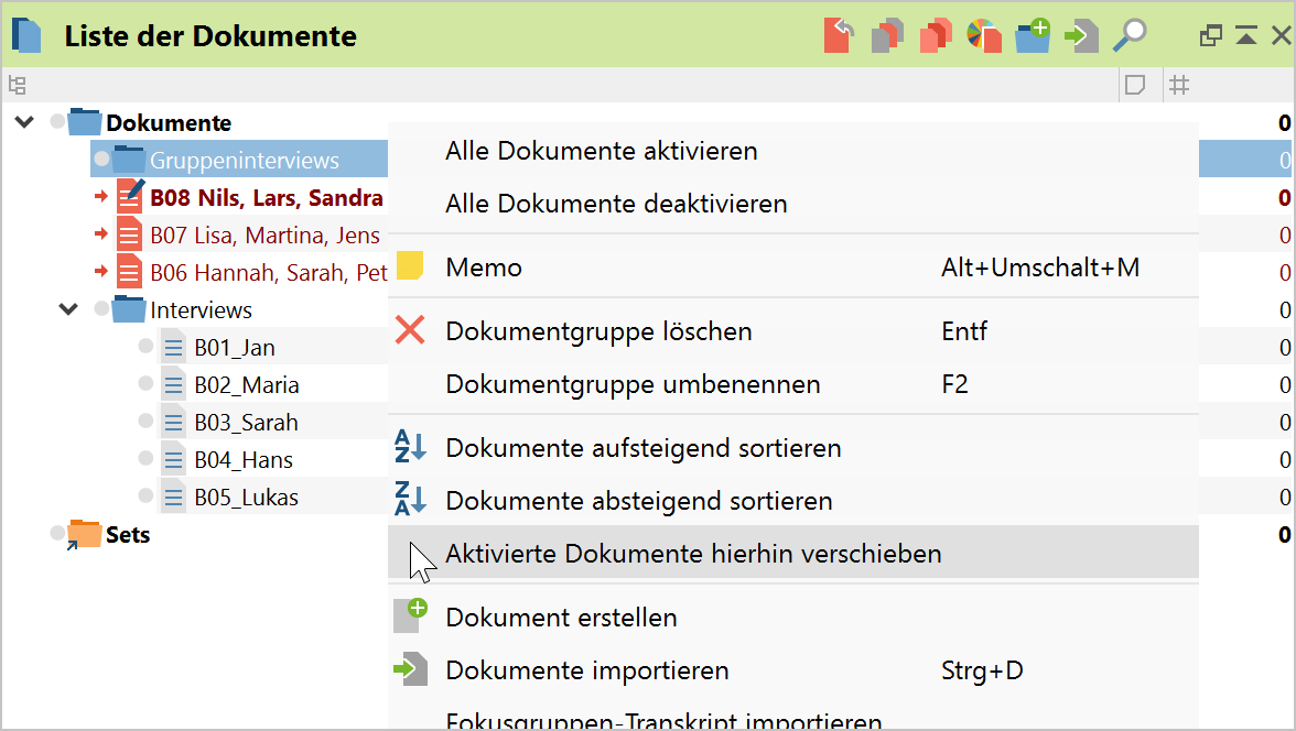Alle aktivierten Dokumente auf einmal in eine Dokumentgruppe verschieben Alle aktivierten Dokumente auf einmal in eine Dokumentgruppe verschieben