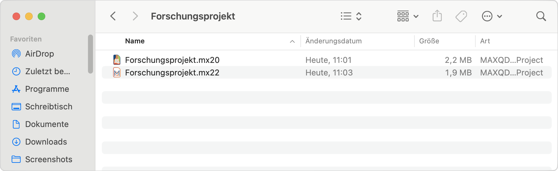 Die neue MAXQDA 2022-Projektdatei wird im gleichen Ordner gespeichert