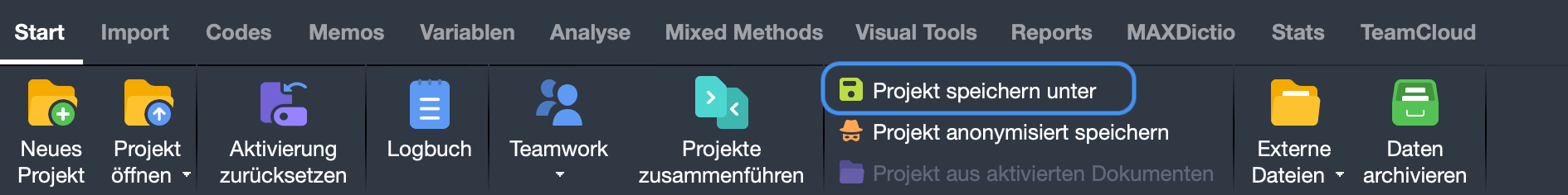Ein MAXQDA 2022-Projekt für MAXQDA 2020 speichern