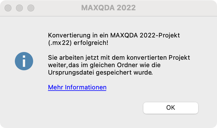 Fenster bei einer erfolgreichen Konvertierung