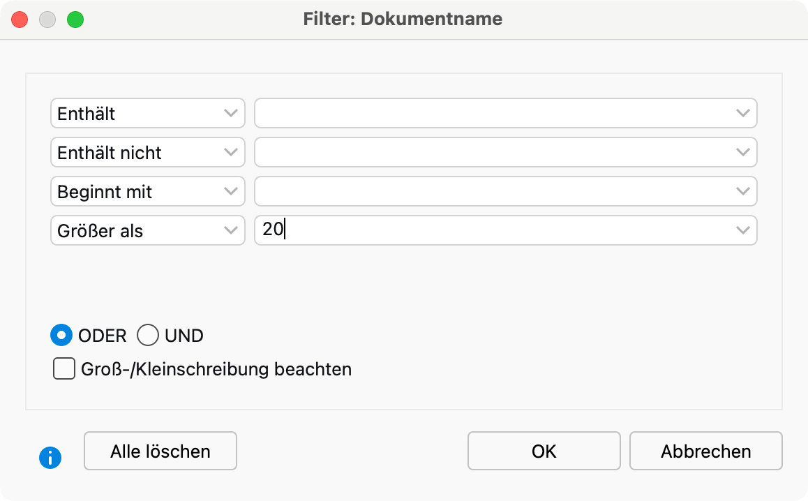Filter-Dialog Filter-Dialog