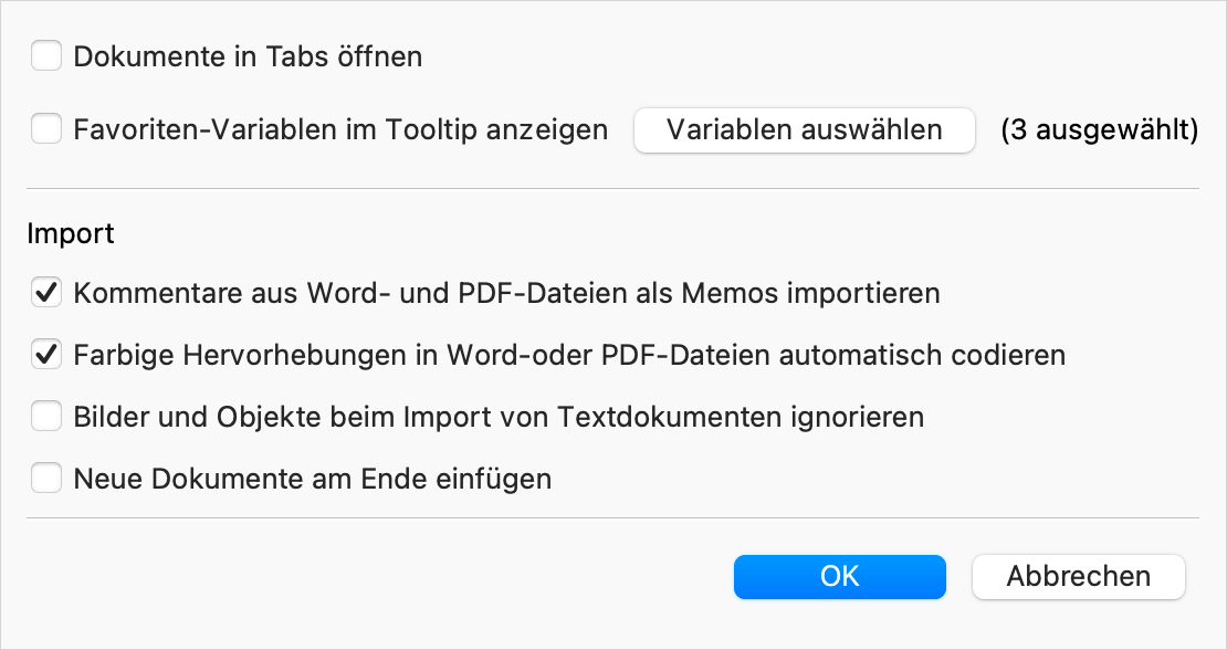 Einstellungen für das Fenster „Liste der Dokumente“