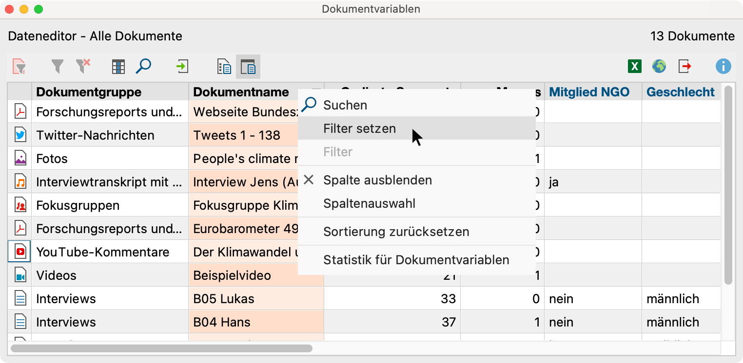 Filter für Spalte setzen