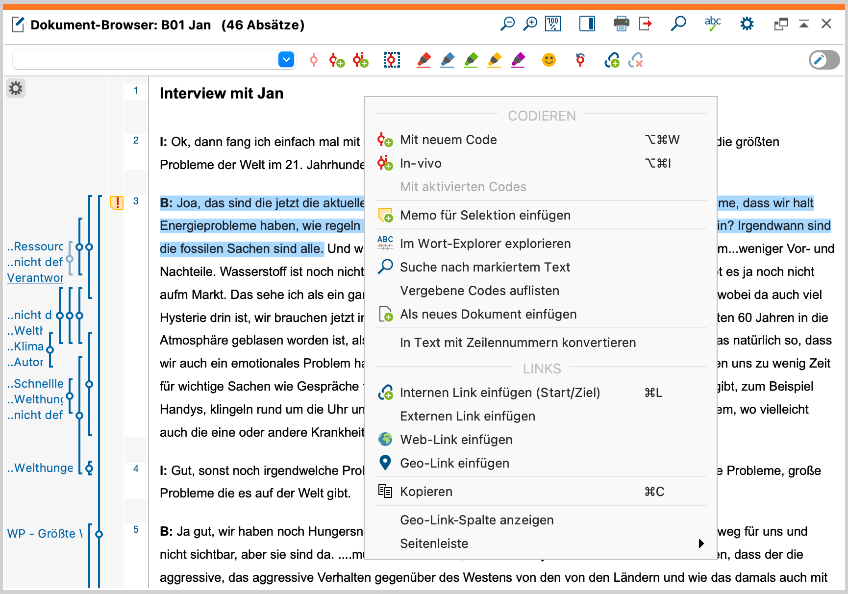 Kontextmenü im Dokument-Browser