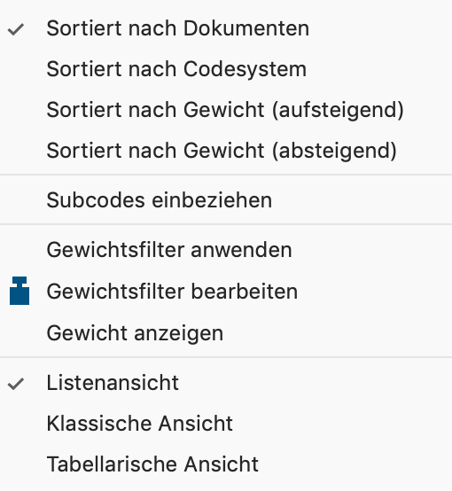 Einstellungen für das Fenster „Liste der codierten Segmente“ Einstellungen für das Fenster „Liste der codierten Segmente“