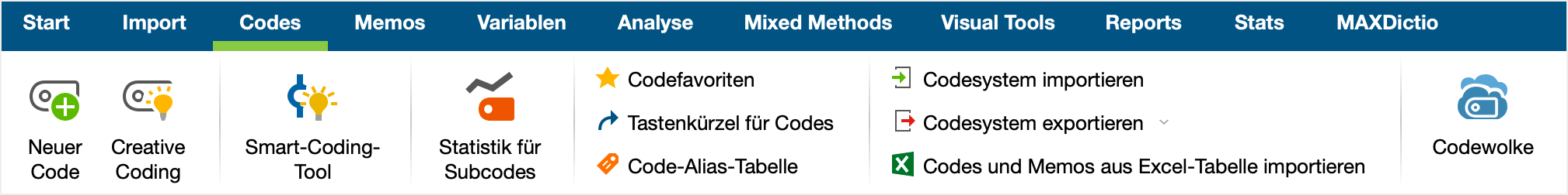 Der Tab „Codes“ Tab Codes