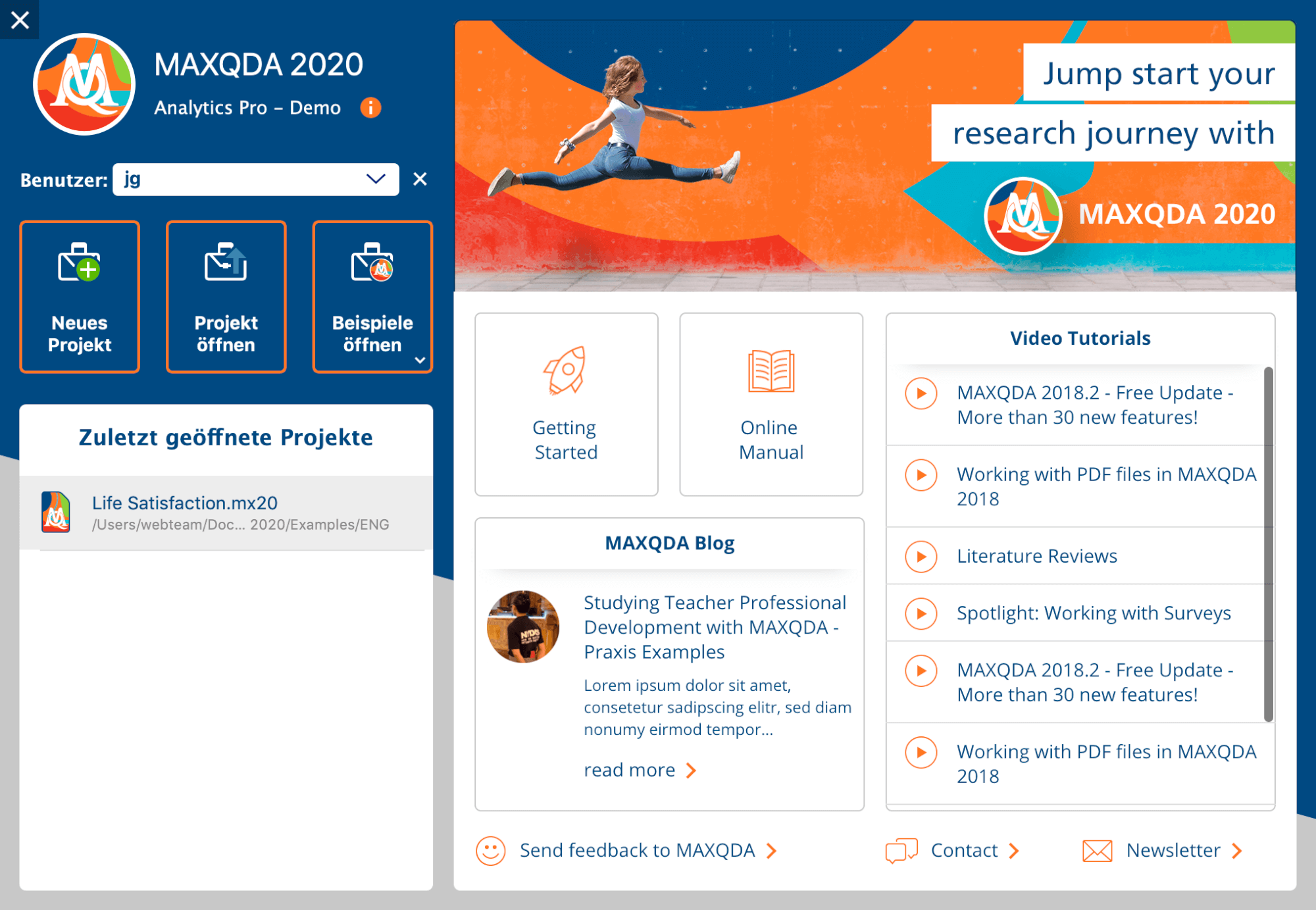 Der MAXQDA-Startdialog