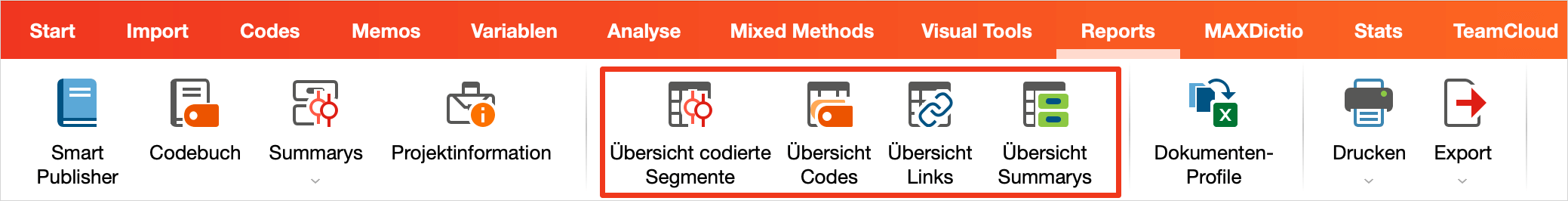 Übersichten im Tab „Reports“