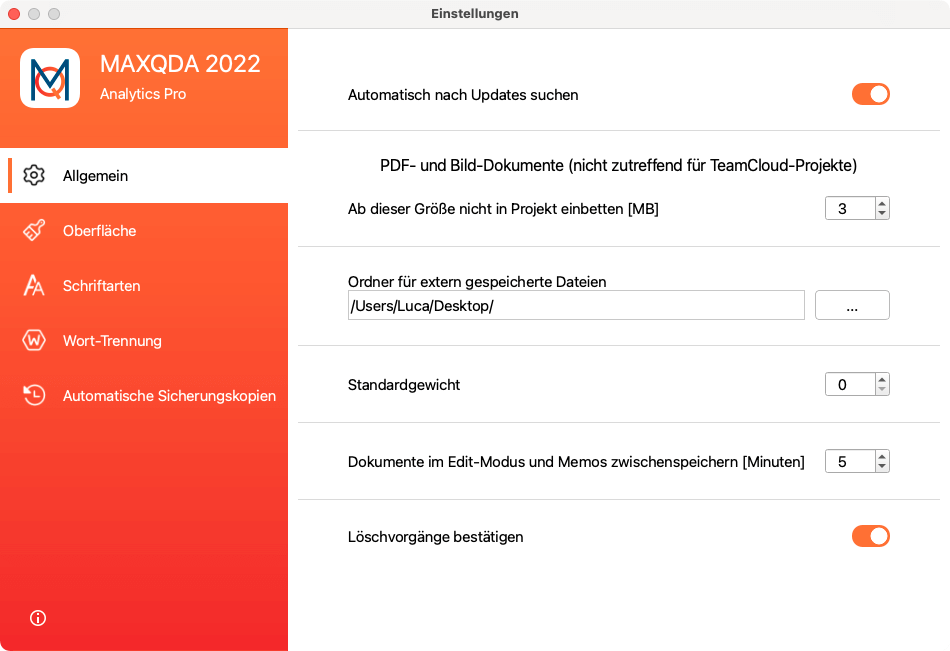 Einstellungen für extern gespeicherte Dateien anpassen