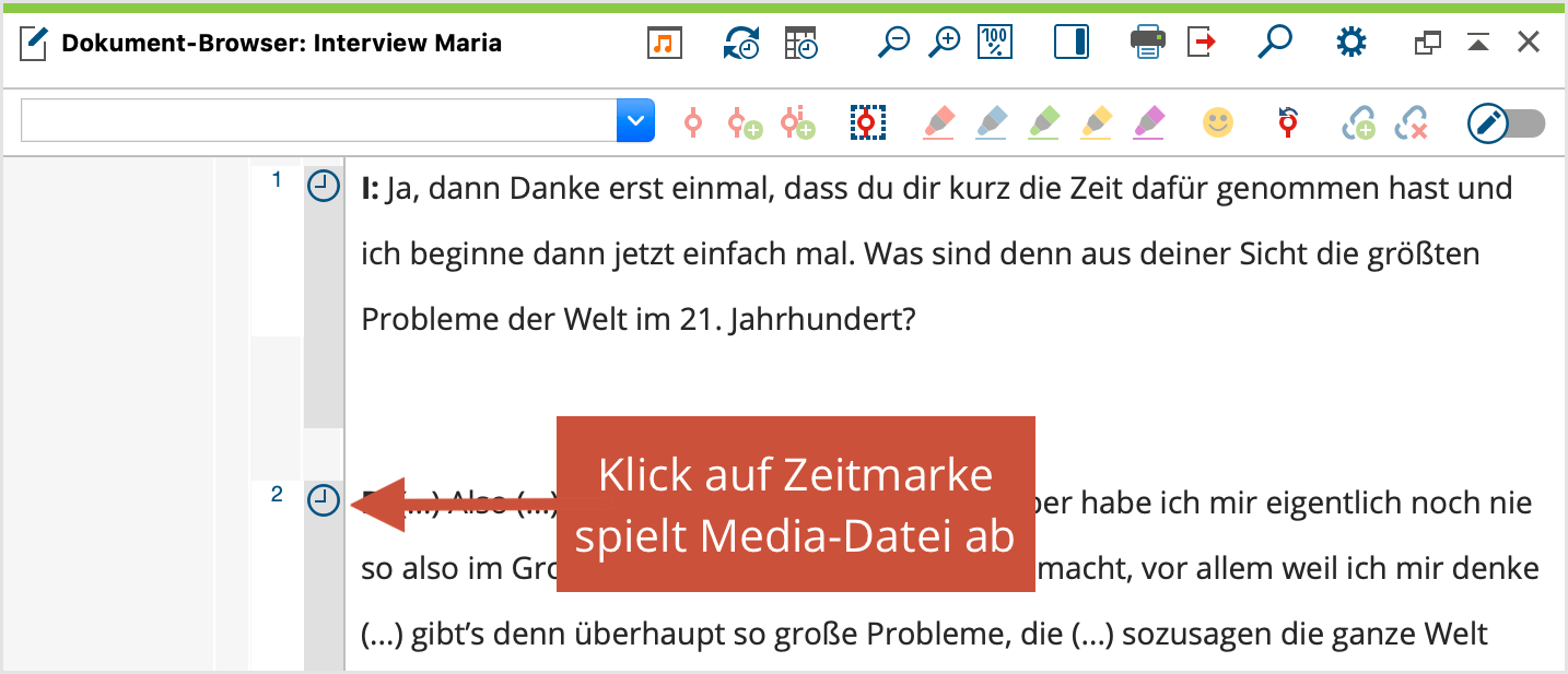 Anzeige der Zeitmarken in MAXQDA Anzeige der Zeitmarken in MAXQDA