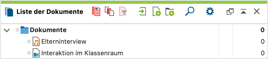 Audio- und Videodatei in der „Liste der Dokumente“ Audio- und Videodatei in der „Liste der Dokumente“