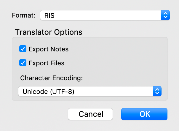 Export options Zotero