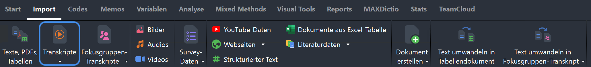 Import von Transkripten mit Zeitmarken aufrufen Import von Transkripten mit Zeitmarken aufrufen