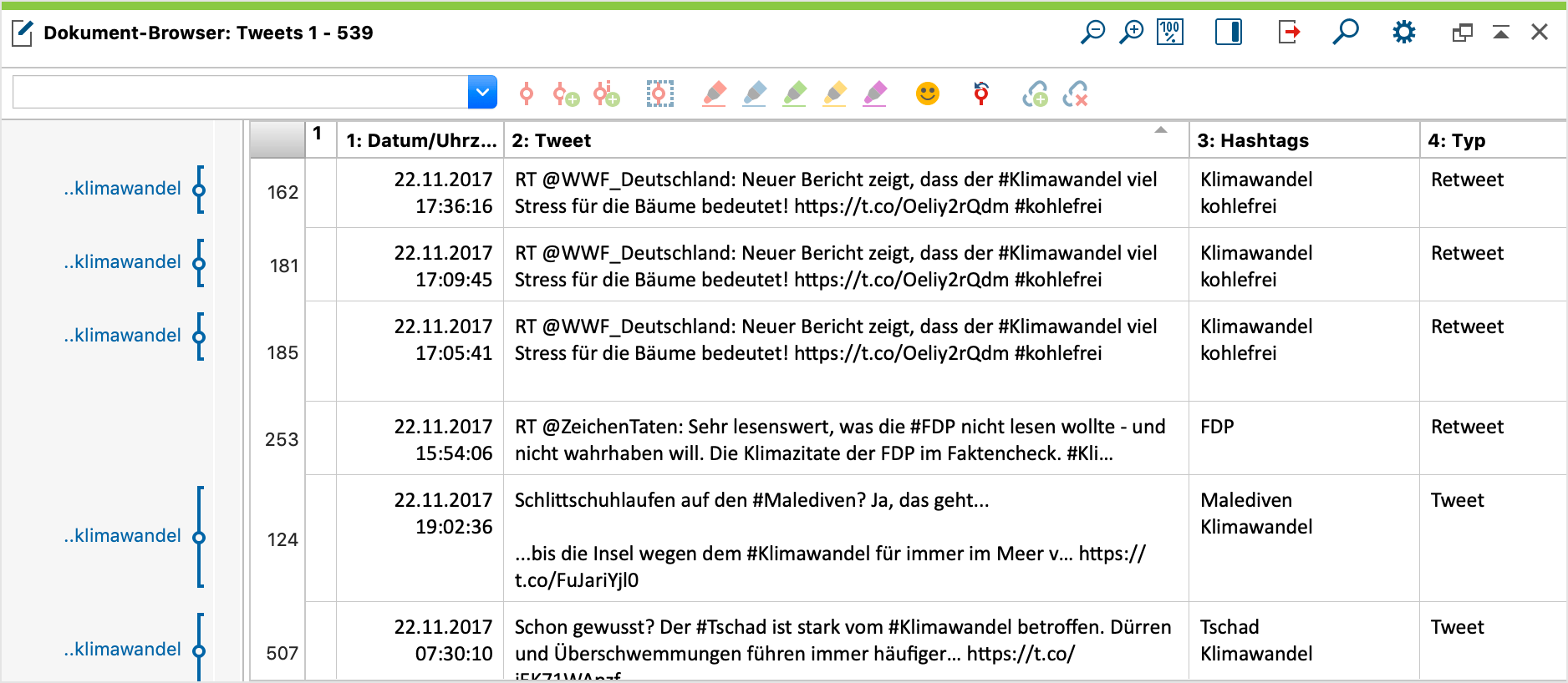 Importiertes Tabellen-Dokument im „Dokument-Browser“ Importiertes Tabellen-Dokument im „Dokument-Browser“