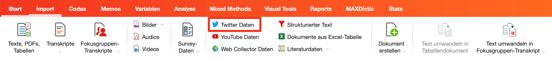 Import von Twitterdaten aufrufen Import von Twitterdaten aufrufen