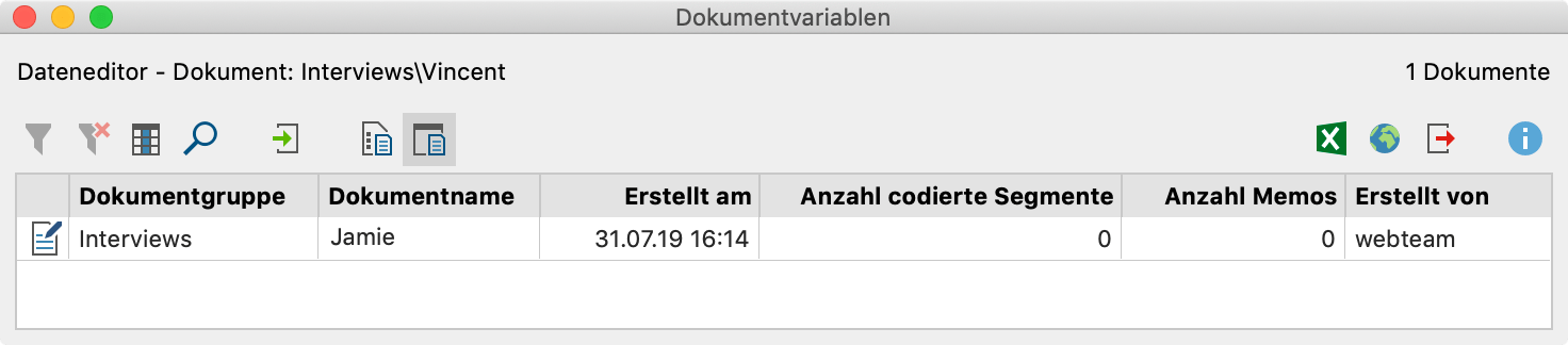 „Übersicht Variablen“ für ein frisch importiertes Dokument „Übersicht Variablen“ für ein frisch importiertes Dokument