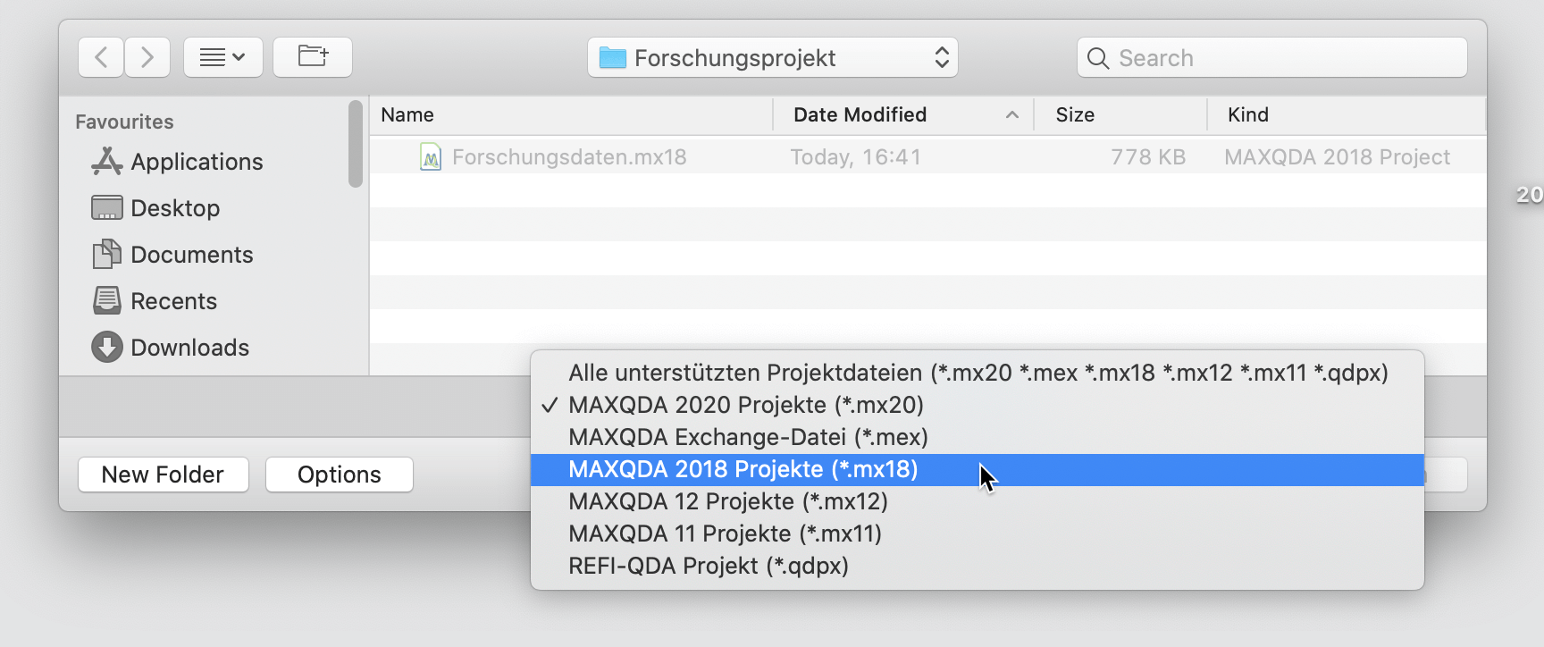 Eine vorhandene Projektdatei öffnen, die mit einer älteren MAXQDA Version erstellt wurde