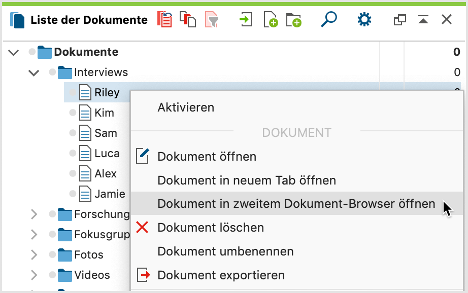 Dokument im zweiten Dokument-Browser öffnen Dokument im zweiten Dokument-Browser öffnen