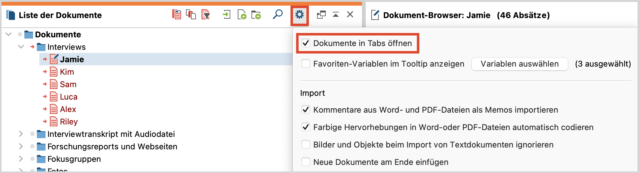Option zum standardmäßigen Öffnen von Dokumenten in Tabs einschalten Option zum standardmäßigen Öffnen von Dokumenten in Tabs einschalten