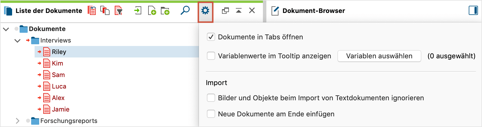 Option zum Öffnen neuer Dokumente in Tab einschalten Option zum Öffnen neuer Dokumente in Tab einschalten