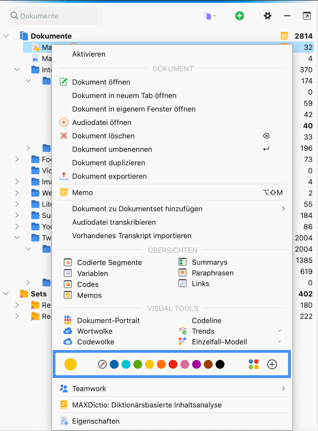 Farbe im Kontextmenü eines Dokuments auswählen Farbe im Kontextmenü eines Dokuments auswählen