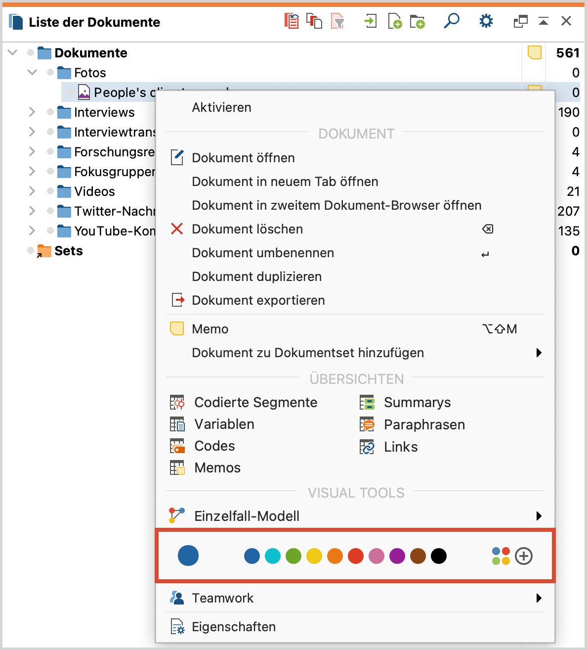 Farbe im Kontextmenü eines Dokuments auswählen Farbe im Kontextmenü eines Dokuments auswählen