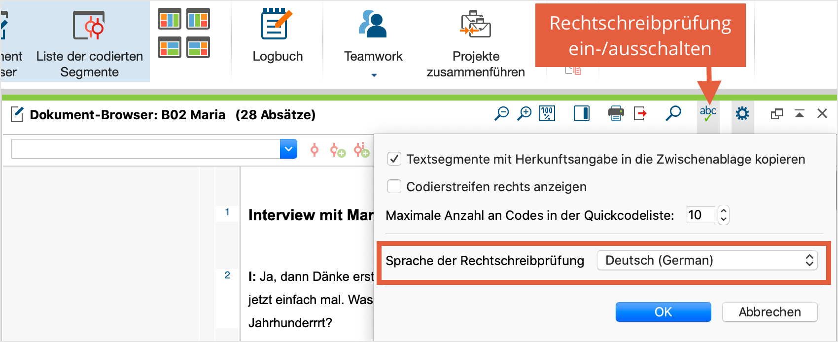 Die Rechtschreibprüfung ein-/ausschalten Die Rechtschreibprüfung ein-/ausschalten