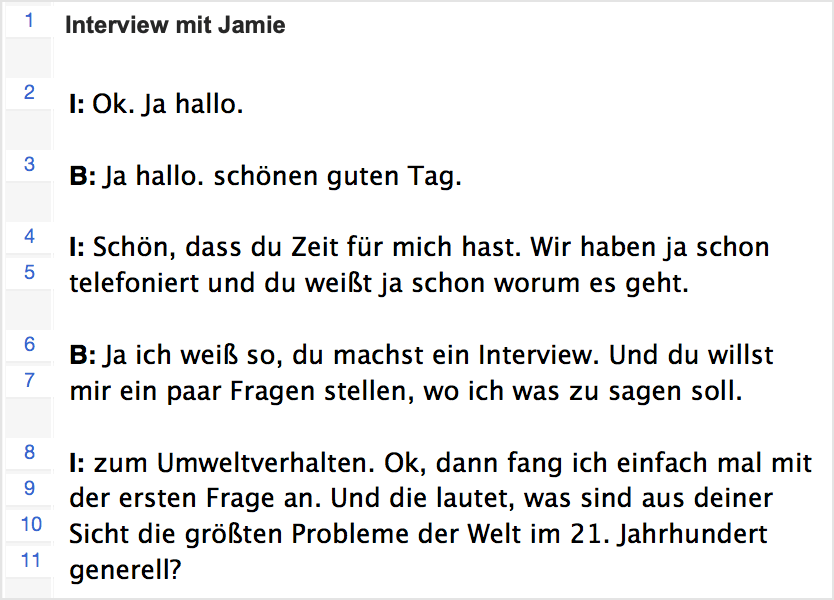 Text mit Zeilennummern Text mit Zeilennummerierung