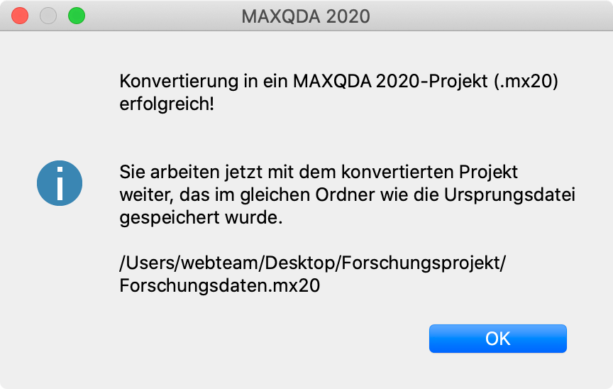 Fenster bei einer erfolgreichen Konvertierung