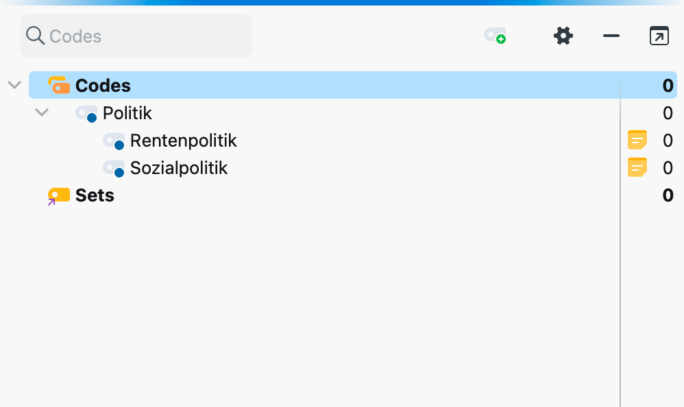 Neu eingefügte Subcodes mit Memo-Symbol Neu eingefügte Subcodes mit Memo-Symbol
