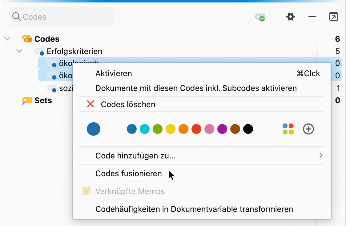 Mehrere Codes per Kontextmenü fusionieren Mehrere Codes per Kontextmenü fusionieren