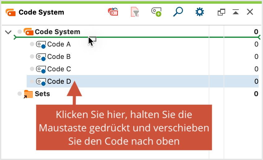 Verschieben von Codes mit der Maus Verschieben von Codes mit der Maus