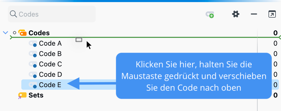 Verschieben von Codes mit der Maus Verschieben von Codes mit der Maus