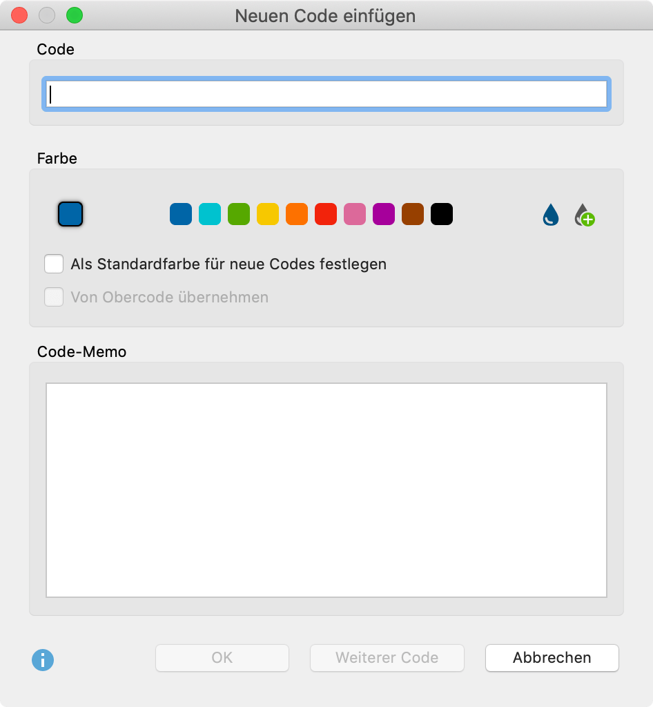 Dialogfenster zur Eingabe eines neuen Codes Dialogfenster zur Eingabe eines neuen Codes