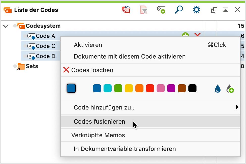 Mehrere Codes per Kontextmenü fusionieren Mehrere Codes per Kontextmenü fusionieren