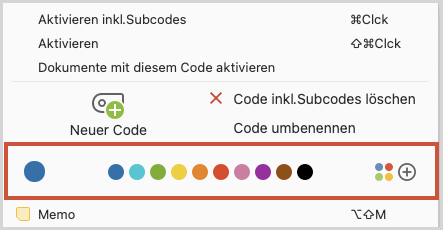 Farbe wählen im Kontextmenü für einen Code