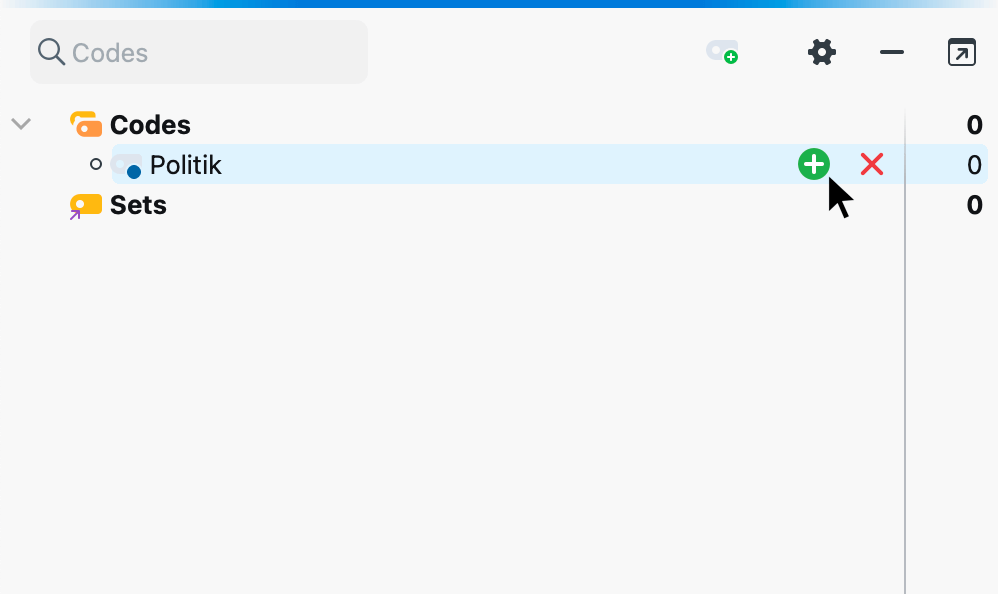 Neuen Code mithilfe des grünen Pluszeichens auf einem Eintrag in der "Liste der Codes" erstellen Neuen Code mithilfe des grünen Pluszeichens auf einem Eintrag in der "Liste der Codes" erstellen