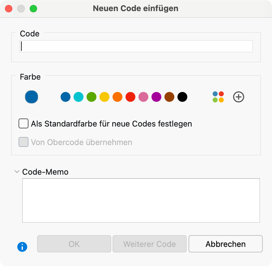 Dialogfenster zur Eingabe eines neuen Codes Dialogfenster zur Eingabe eines neuen Codes