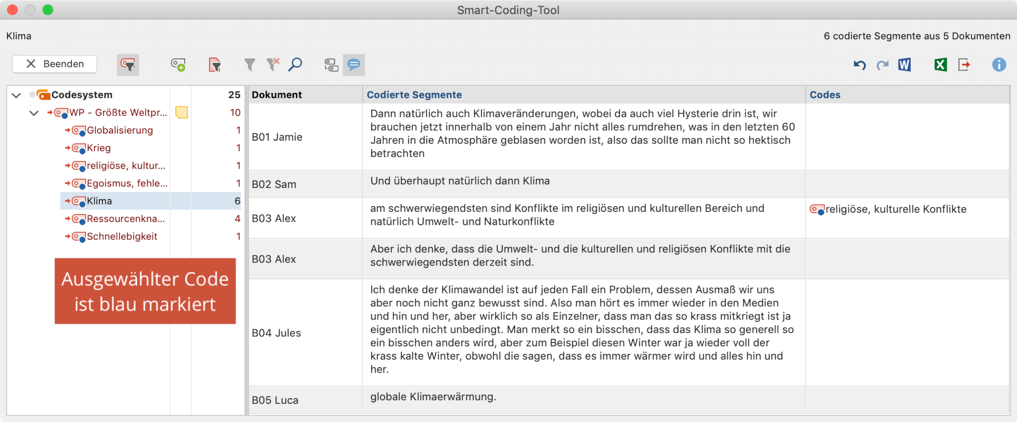 Alle codierten Segmente eines Codes anzeigen Alle codierten Segmente eines Codes anzeigen