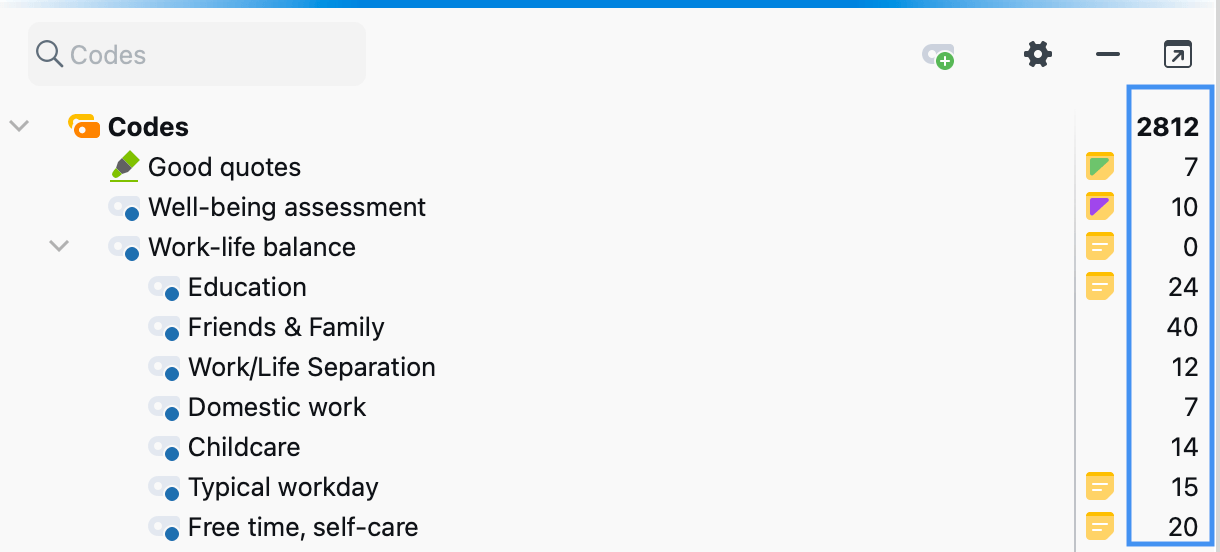 Information über die Anzahl codierter Segmente in der „Liste der Codes“ Information über die Anzahl codierter Segmente in der „Liste der Codes“