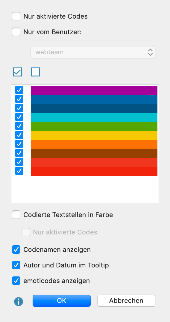Auswahlmenü für die Visualisierungsanzeige Auswahlmenü für die Visualisierungsanzeige